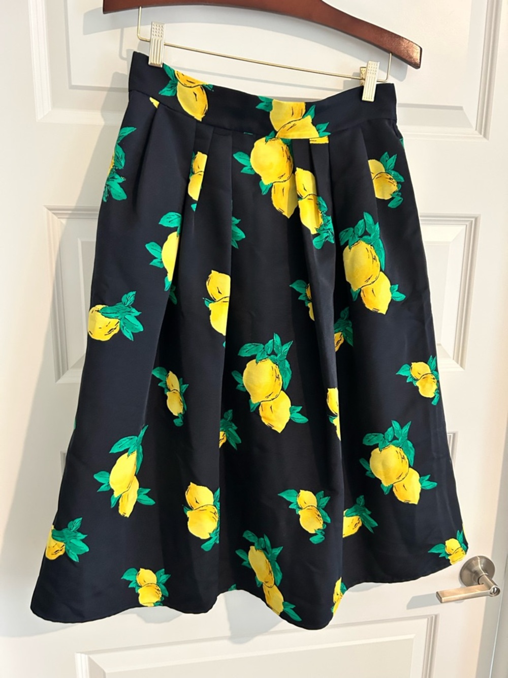 Eva Mendes Pleated Lemon Skirt Navy Blue Yellow Size 6